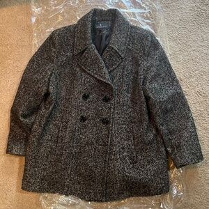 London Fog Black Tweed Double Breasted Pea Coat Wool Blend - size XXL